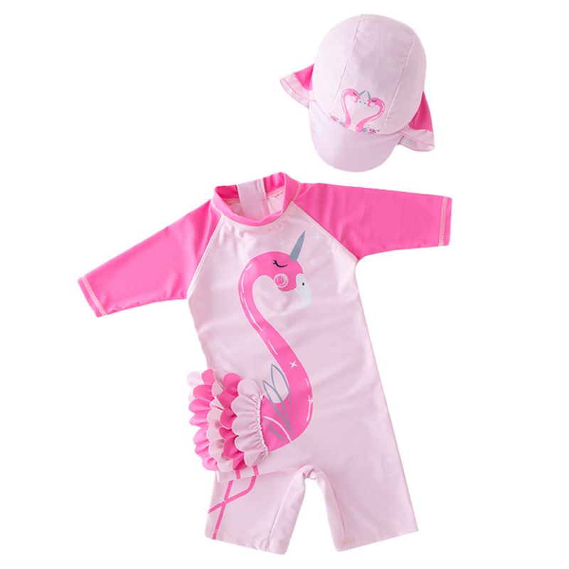 Sugar Rush Flamingo Printed Long Sleeve Swimwear & Hat