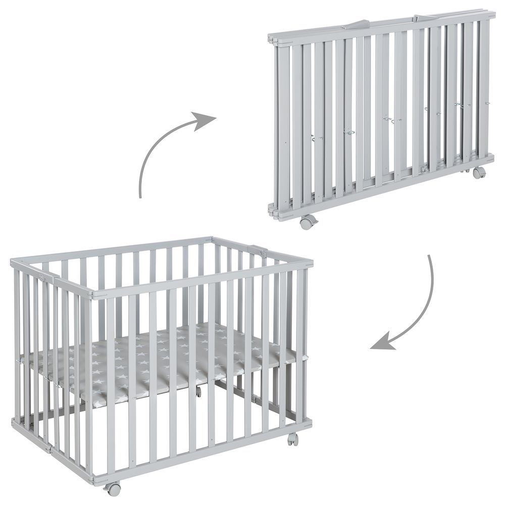 Roba - Height Adjustable Wooden Folding Playpen 74x100cm - Taupe