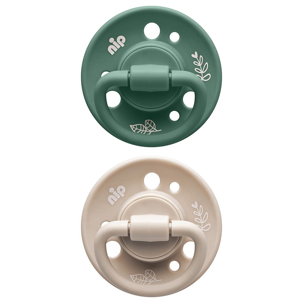 Nip - Cherry Round Soother - Beige/Dark Green - 6M+