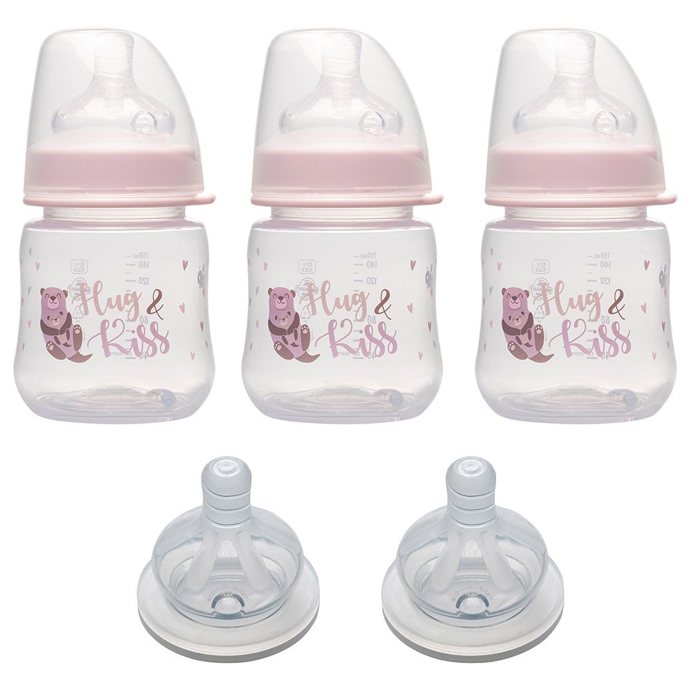 NIP - Feeding Bottle 3Pcs-Set W/ 2Pcs Round Teat - Girl