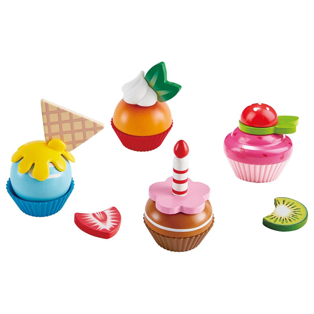 Hape - Wooden Cupcake Playset with Toppings - 18pcs