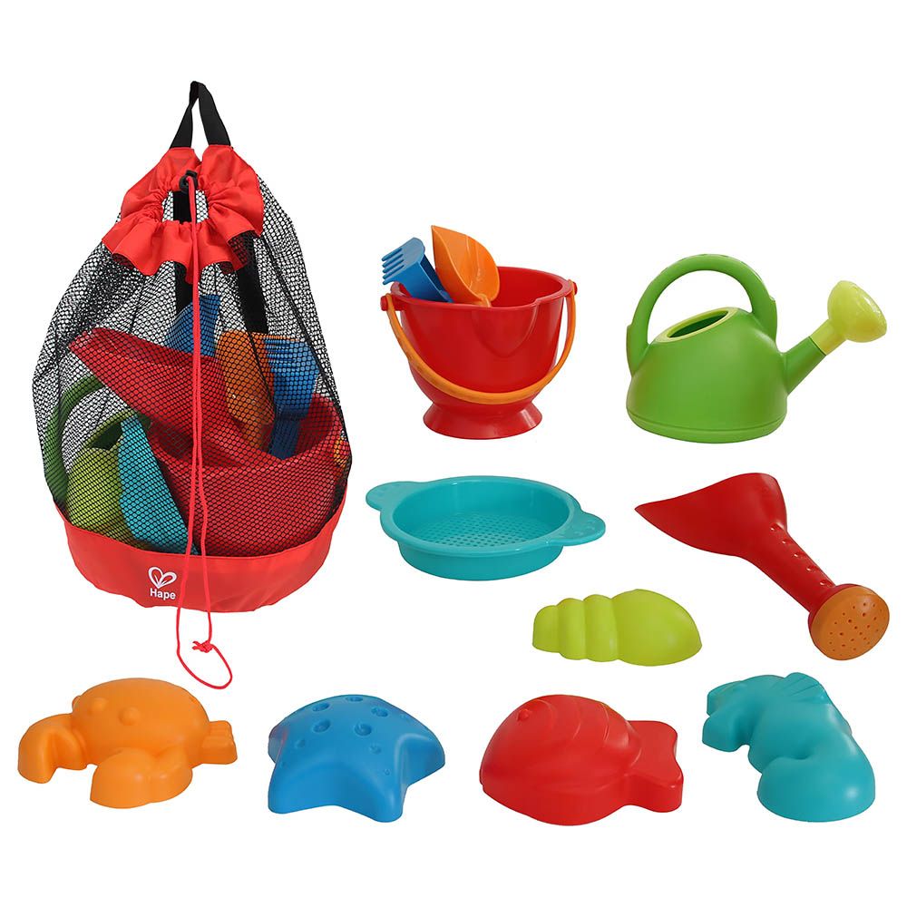 Hape - Beach Sand Essential Pack with Mesh Bag - 11pcs