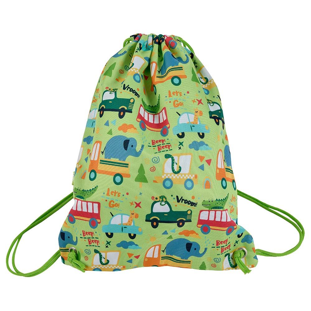 Eurekakids - Car printed Drawstring School Bag - 12-Inch - Green