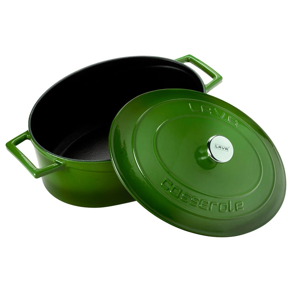 Lava Cast Iron Casserole 23 x 29cm Green Elliptic Pot w/ Lid