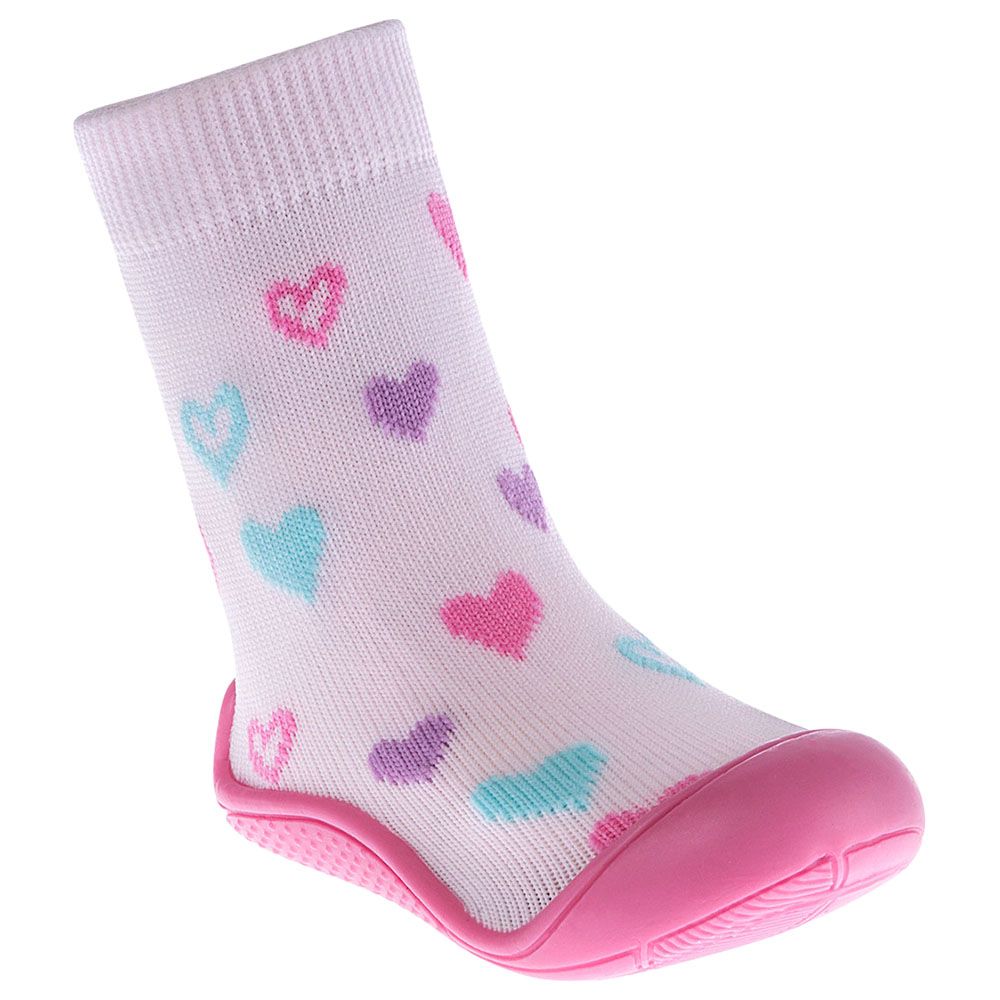 Pimpolho - Hearts Design Sock With Sole - White