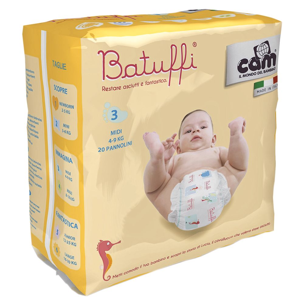 Cam - Batuffi Medium Diapers - 3M - 4 To 9 Kg - Light Blue - Pack of 20