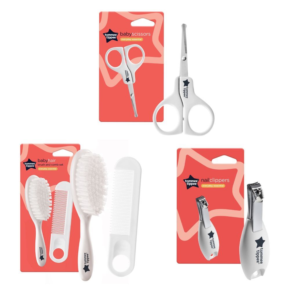 Tommee Tippee Baby Brush & Comb - White, Nail Scissors - White And Nail Clippers - White - Package May Vary