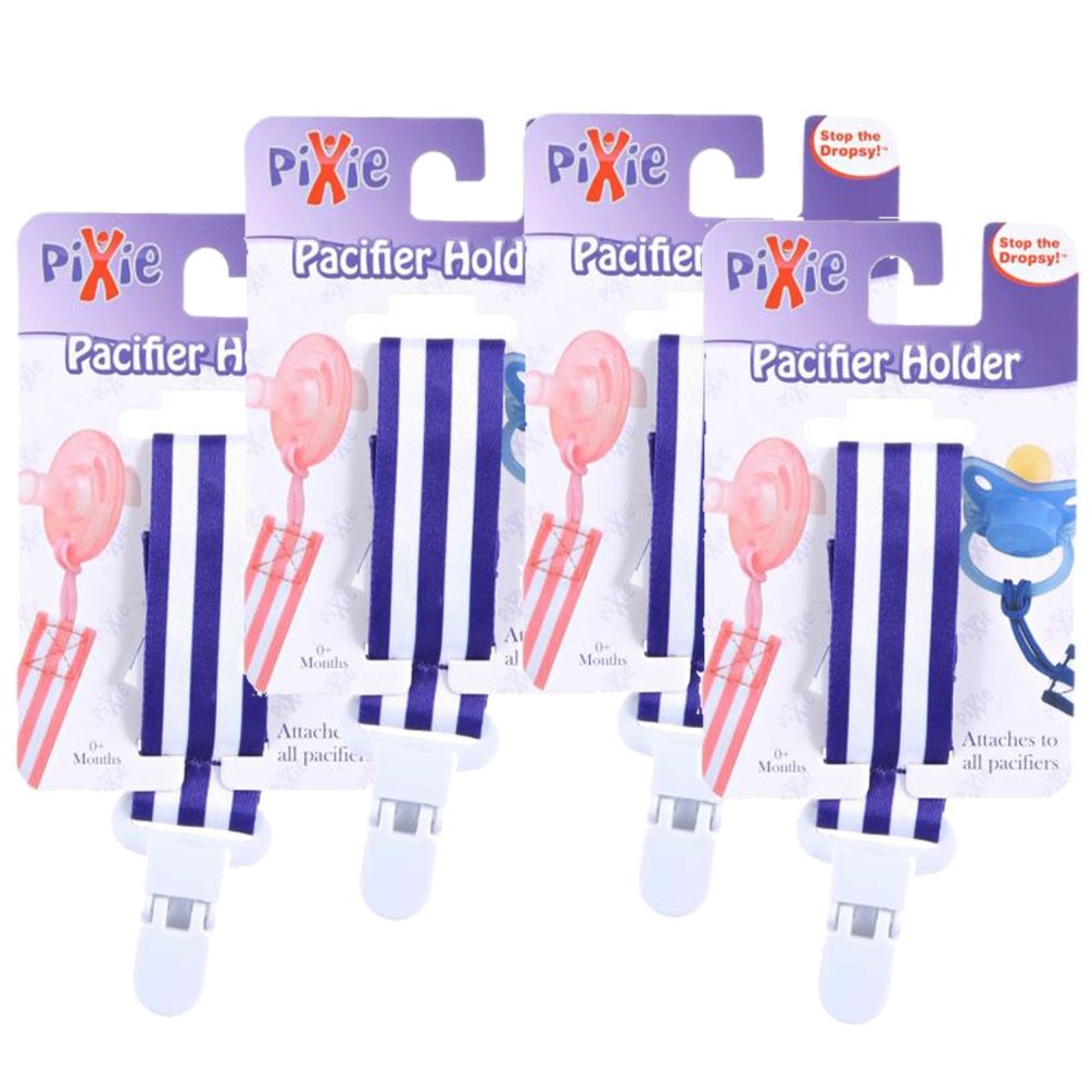 Pixie - Pacifier Holder Navy Stripe Print (Pack of 4)