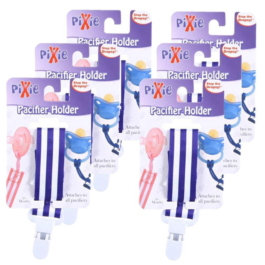 Pixie - Pacifier Holder Navy Stripe Print (Pack of 6)