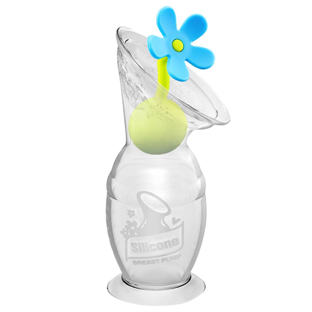 Haakaa - Silicone Breast Pump 100ml + Flower Stopper Set - Blue