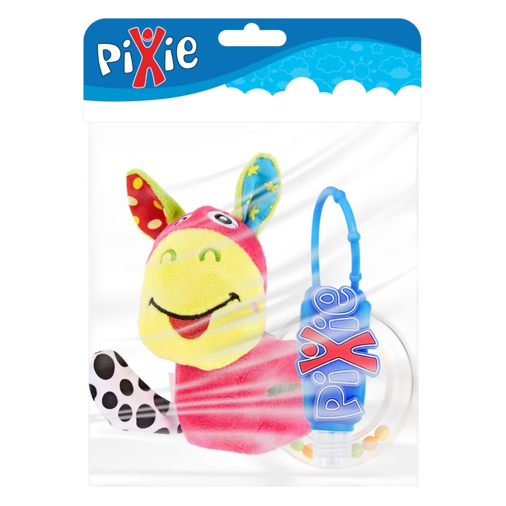 Pixie - Donkey Rattle Toy with Hand Sanitizer - Combo Pack