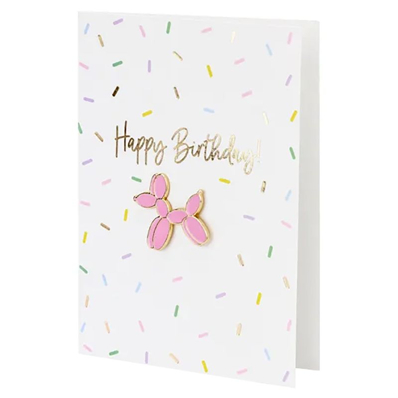 Party Deco - Happy Birthday Card With Balloon Dog Enamel Pin