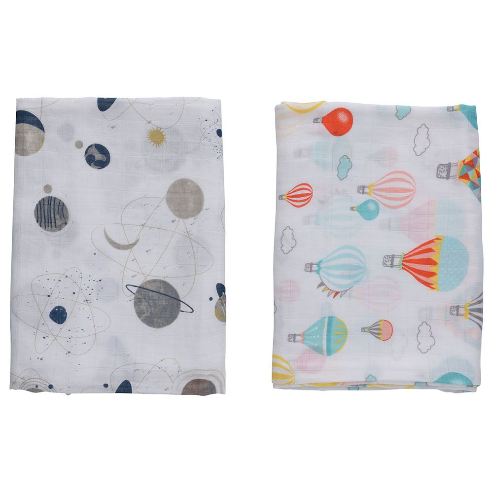 Anvi Baby - Set of 2 Muslin Swaddle Wrap, Balloons & Planets