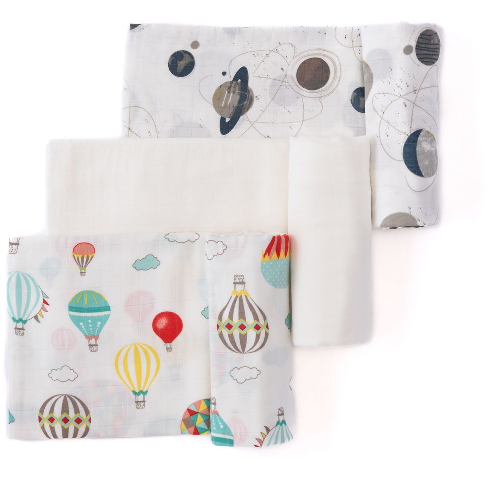 Anvi Baby - Planets & Balloons Bamboo Swaddle 120x120cm - Pack of 3