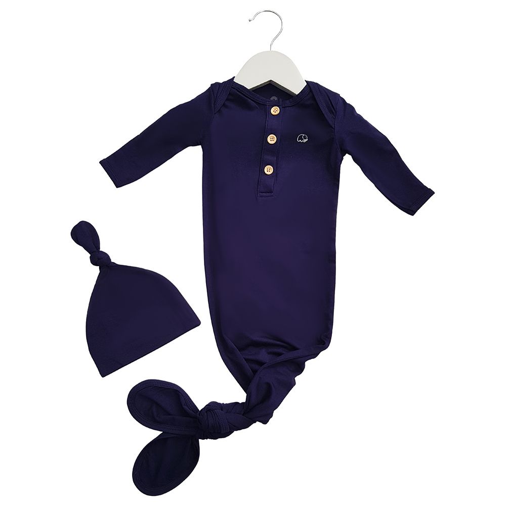 Anvi Baby - Knotted Gown & Beanie Set - Midnight Navy