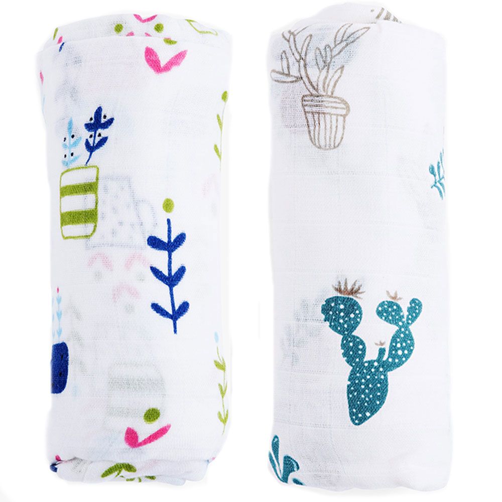 Anvi Baby - Organic Muslin Swaddle 2pc - Cactus & Plant