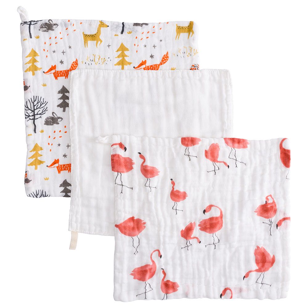 Anvi Baby Organic Face & Burp Cloth / Towel - Flamingo & Fox