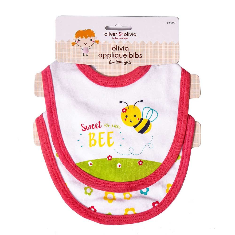 Oliver & Olivia - Girl Applique Bibs 2pk - Bee