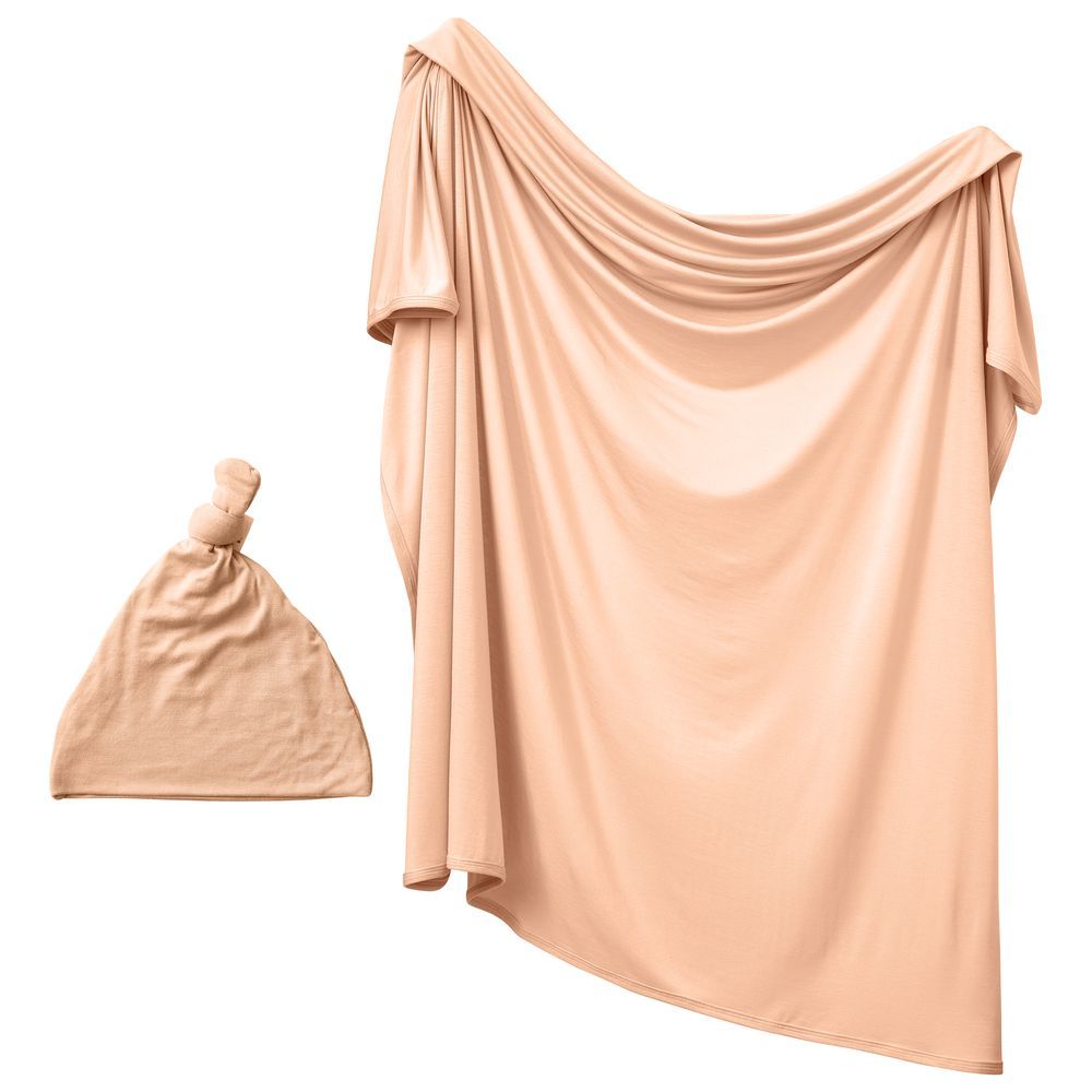 Anvi Baby - Stretchy Bamboo Spandex Swaddle & Hat - Peach