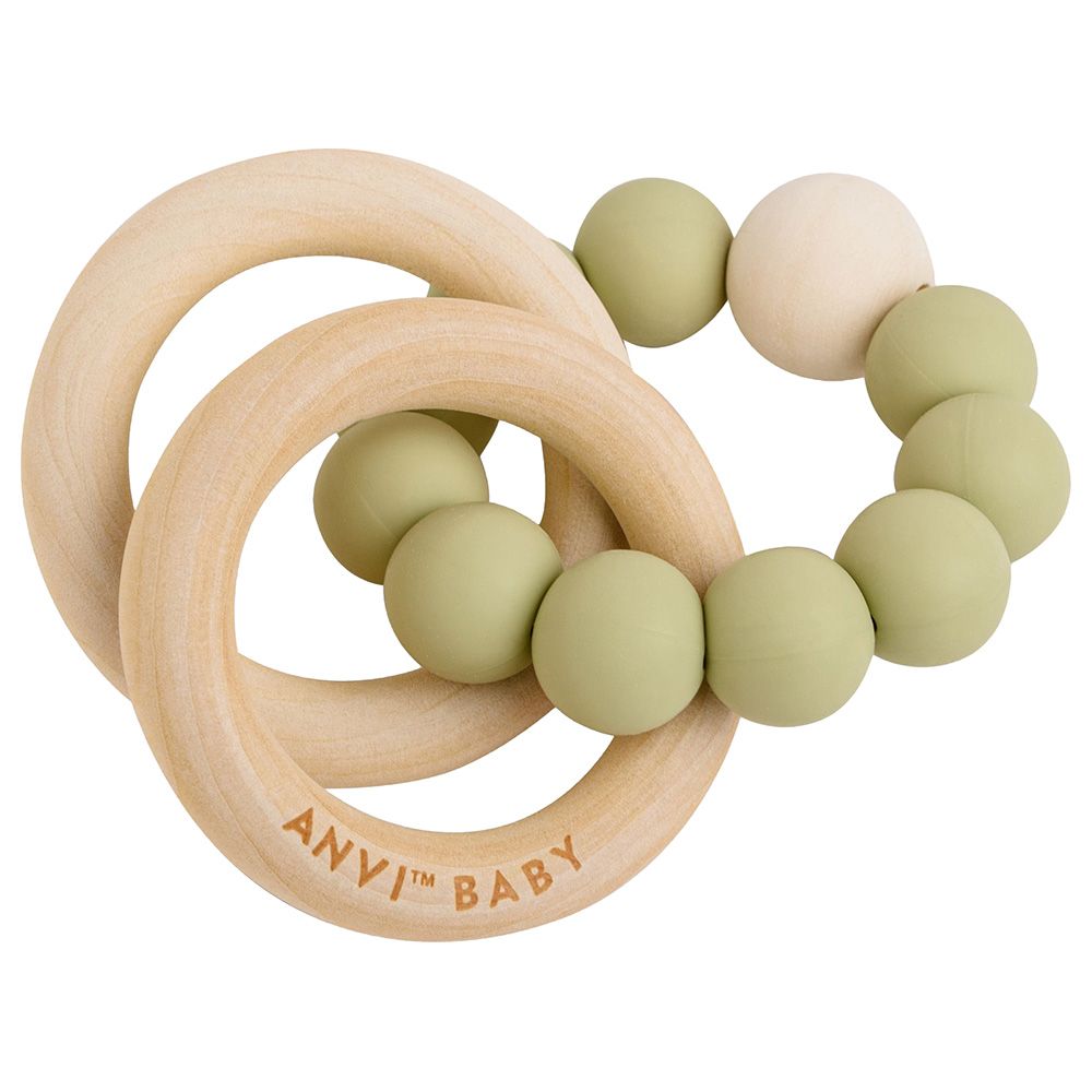 Anvi Baby - Wood And Silicone Teether - Olive Garden