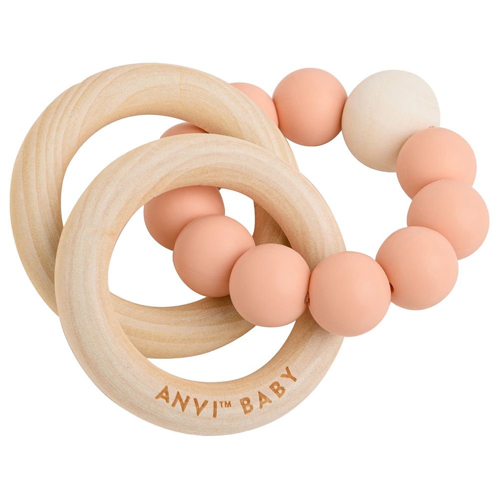 Anvi Baby - Wood And Silicone Teether - Peachy Keen