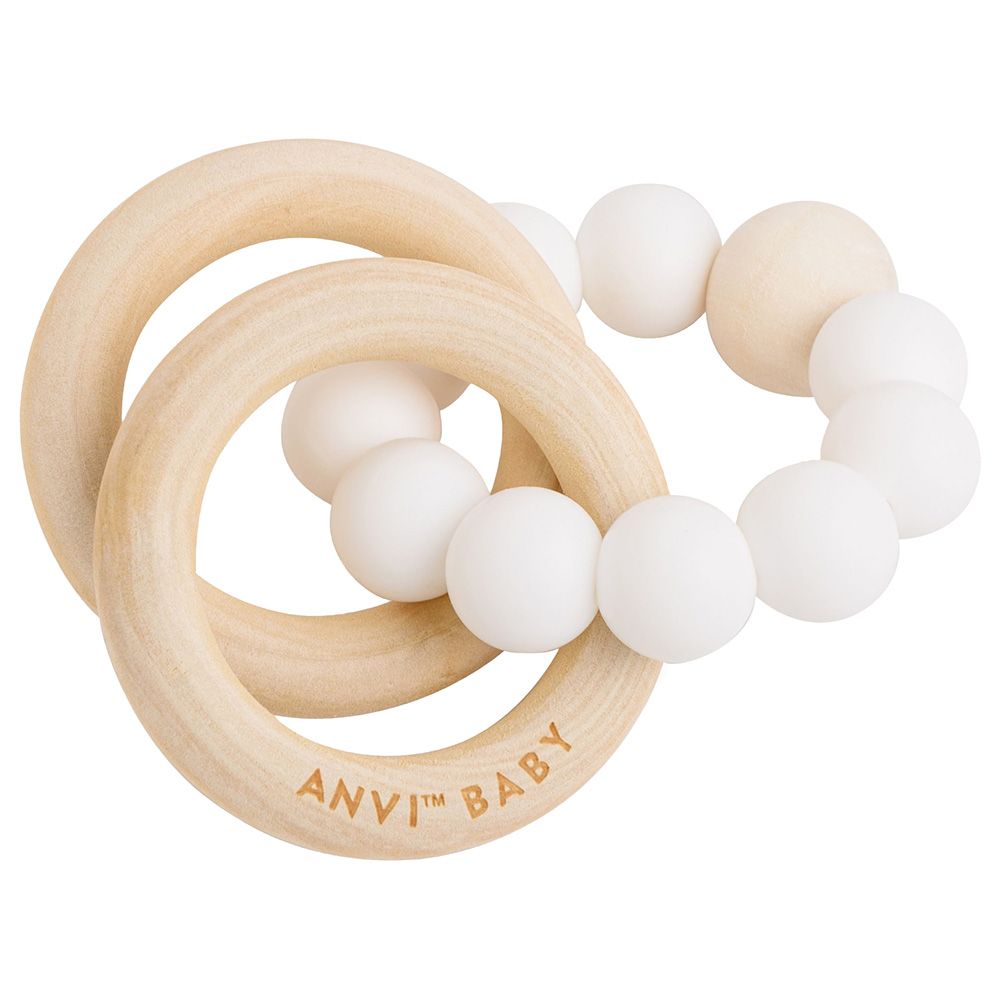 Anvi Baby - Wood And Silicone Teether - White Pearl