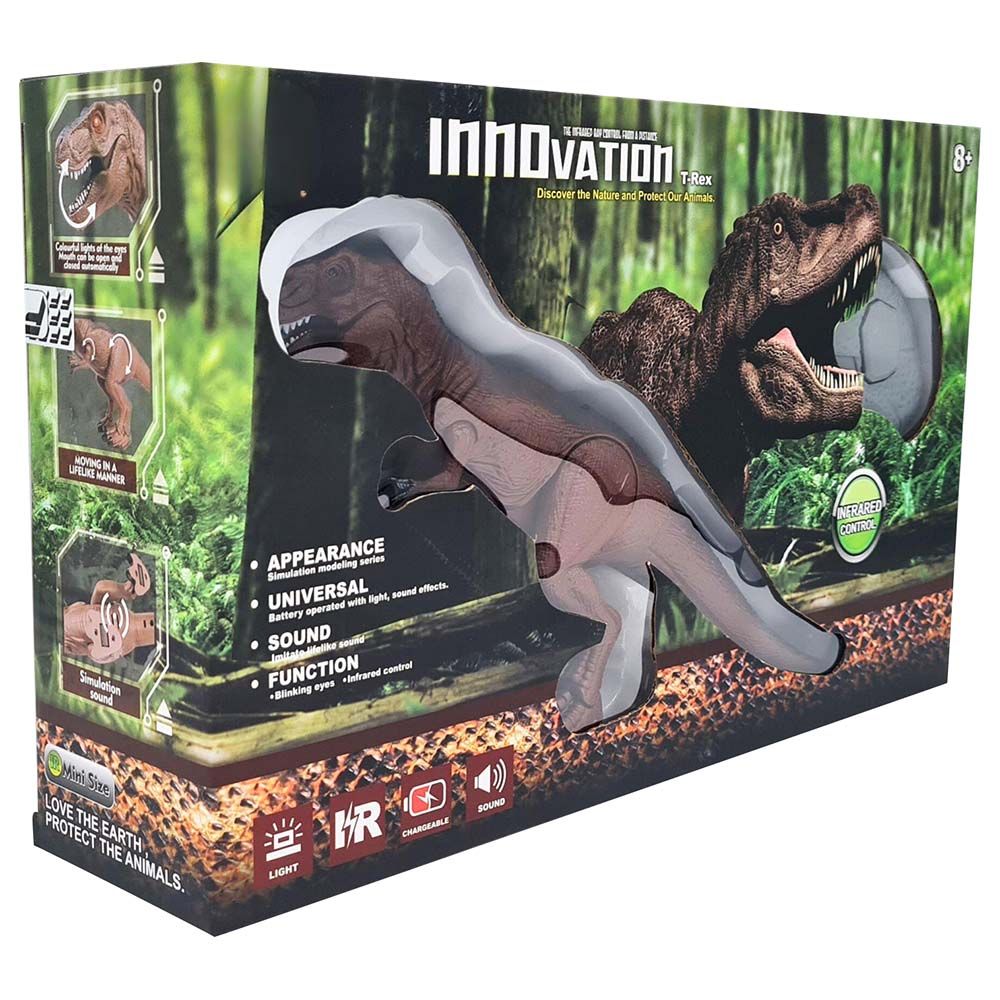 Fitto - Remote Control Walking Dinosaur Toys - Brown - Brown