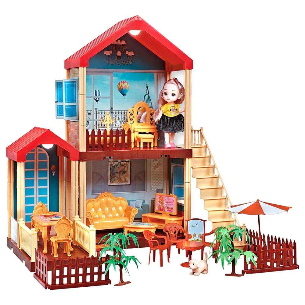 Fitto - 3 Rooms Huge Dollhouse Playset - Red