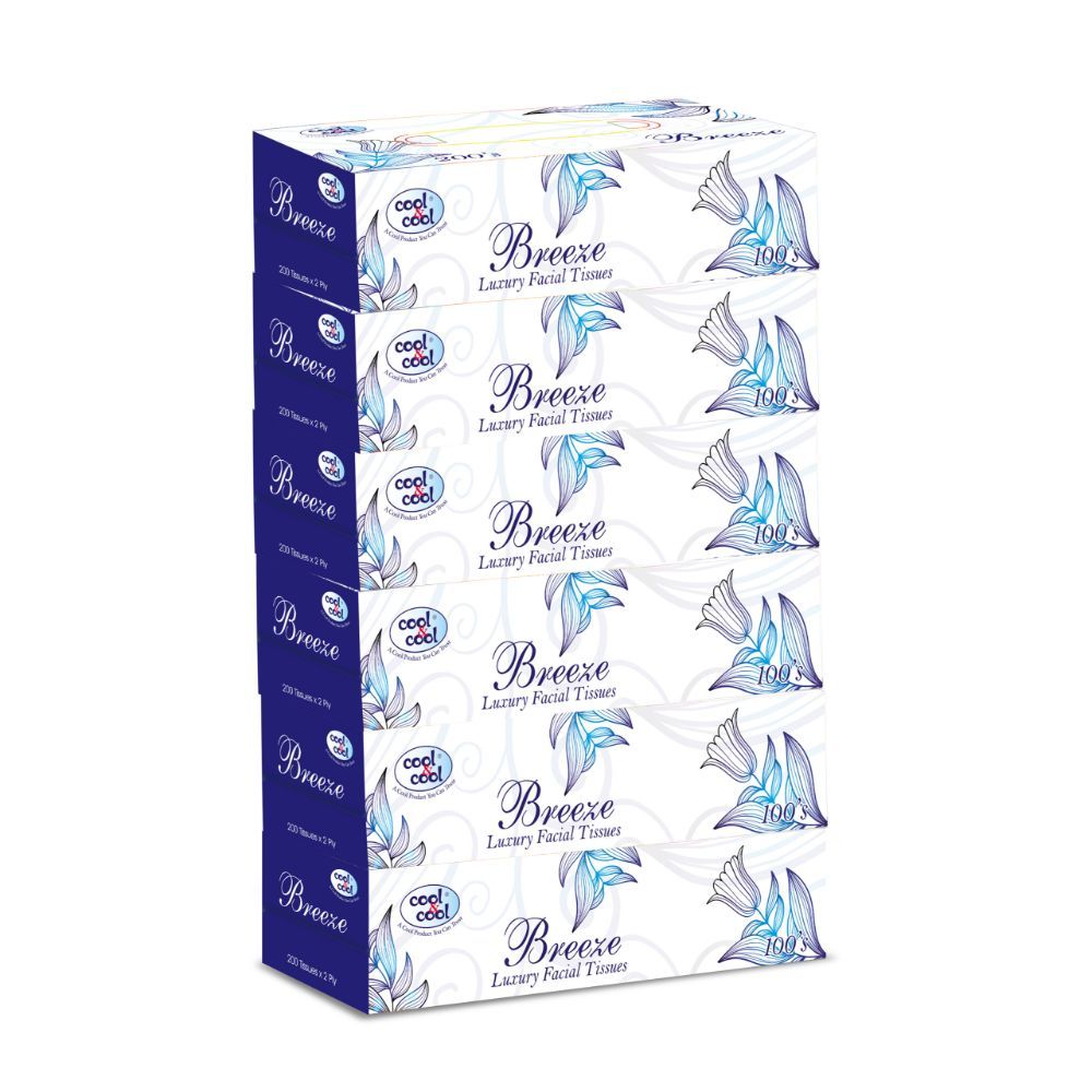 Cool & Cool - Breeze 100's 2 Ply Facial Tissues, Pack of 6