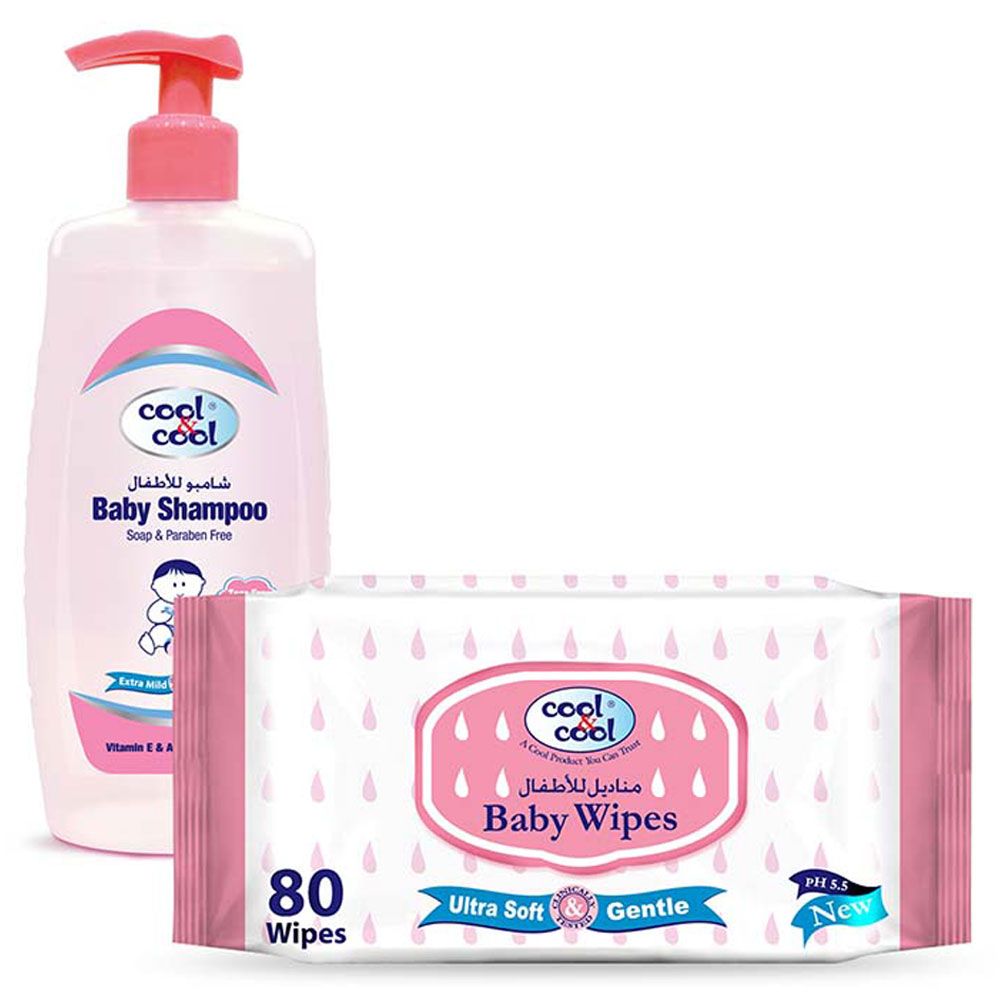 Cool & Cool Baby Shampoo 500ml + Baby Wipes 80's