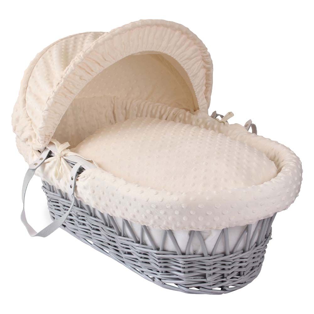 Clair de Lune - Dimple Grey Wicker Moses Basket - Cream (Exclusive)