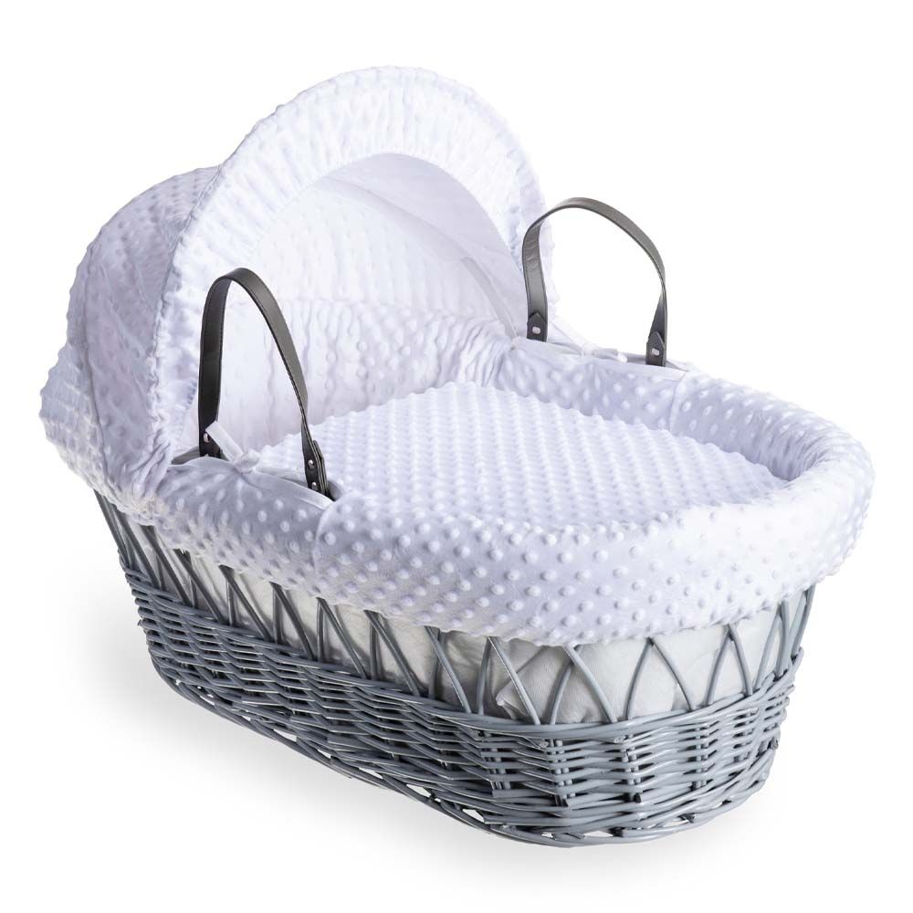 Clair de Lune - Dimple Grey Wicker Moses Basket - White (Exclusive)