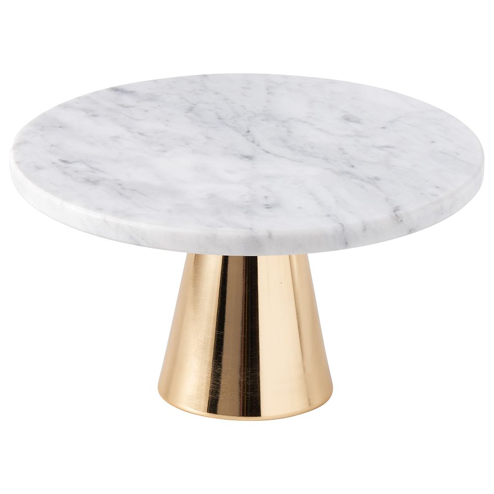 1Chase - Natural Round White Marble Cake Stand W/ Gold Base 