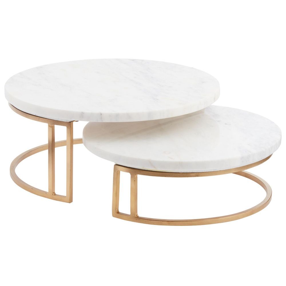 1Chase - Natural Round White Marble Trinket Tray Stand - Pack Of 2