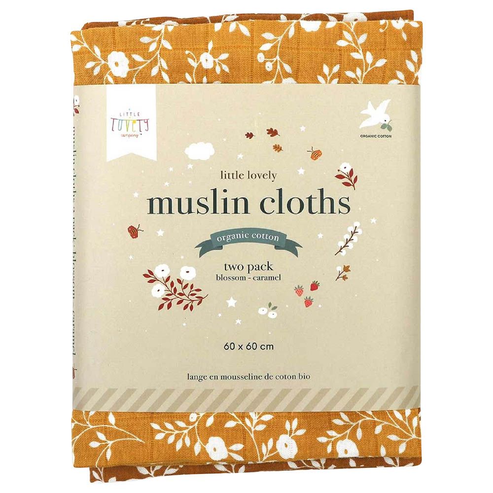 A little Lovely Company - Muslin Cloth Set of 2 Blossom - Caramel