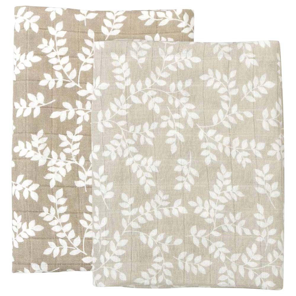 A little Lovely Company - Muslin Cloth Set of 2 Leaves - Taupe