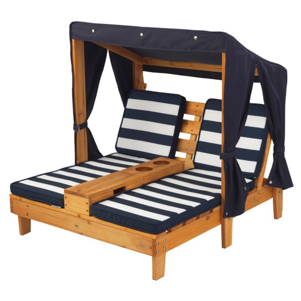 KidKraft Double Chaise Lounge With Cup Holder Honey & Navy