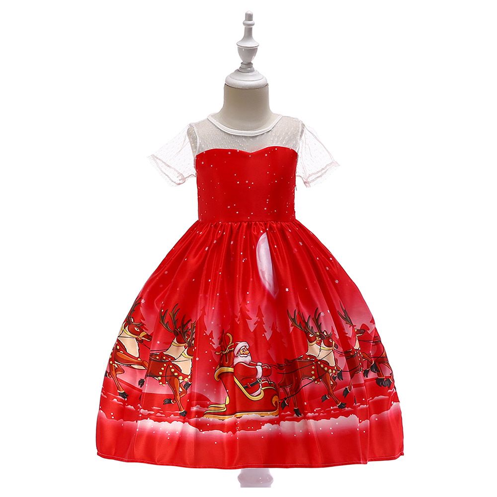 D'Daniela - Christmas Printed Knee Length Dress - Red