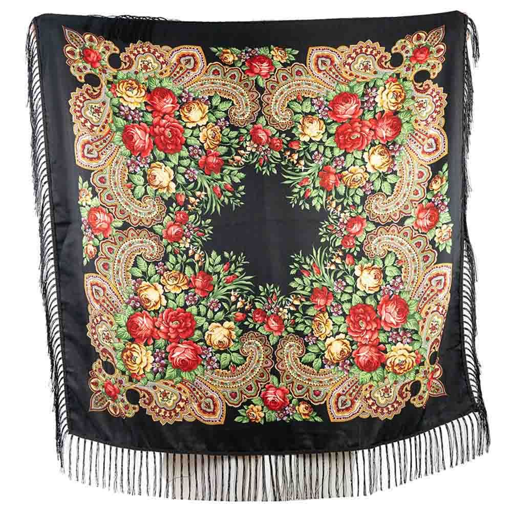 D' Daniela - Traditional Print Shawl - M - Black W/ Gold