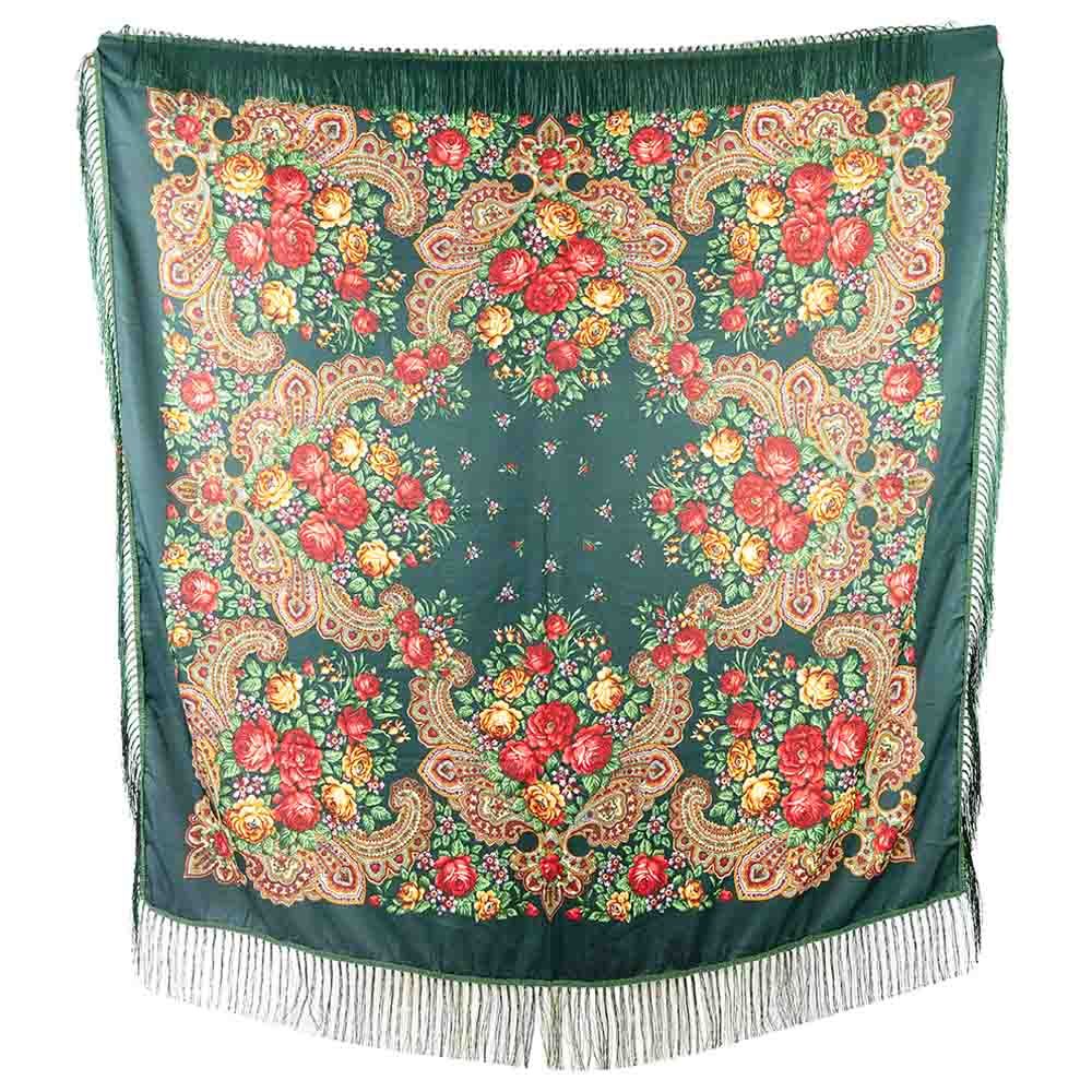 D' Daniela - Traditional Print Shawl - M - Green W/ Gold