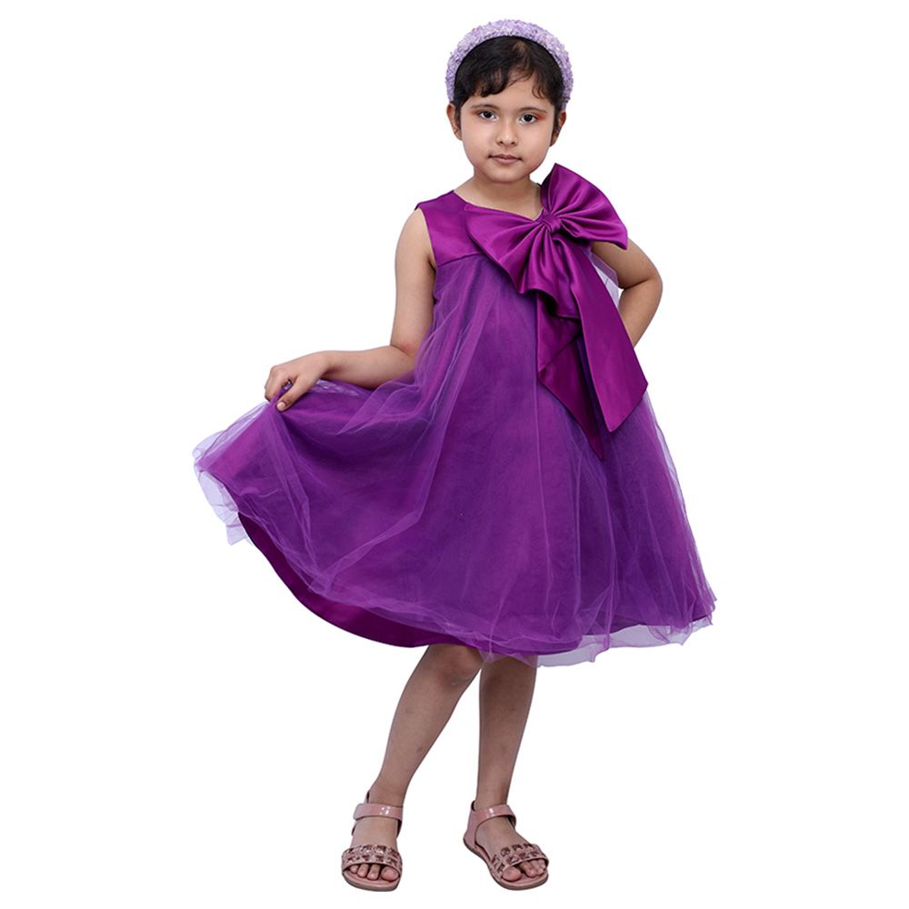 D' Daniela - Big Bow Front Party Dress - Dark Purple