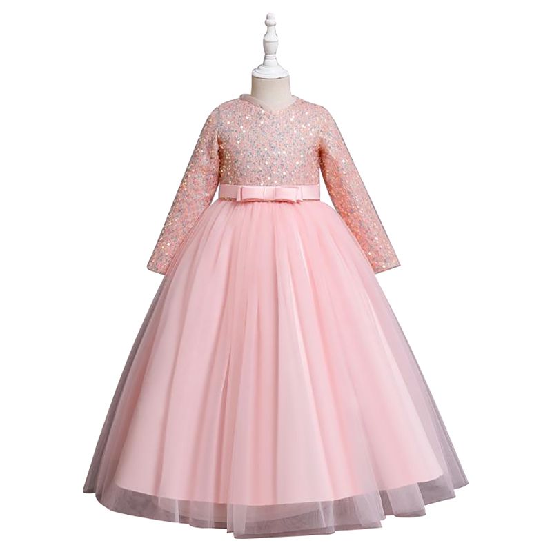 D' Daniela - Sequins Long Sleeve Ball Gown - Peach