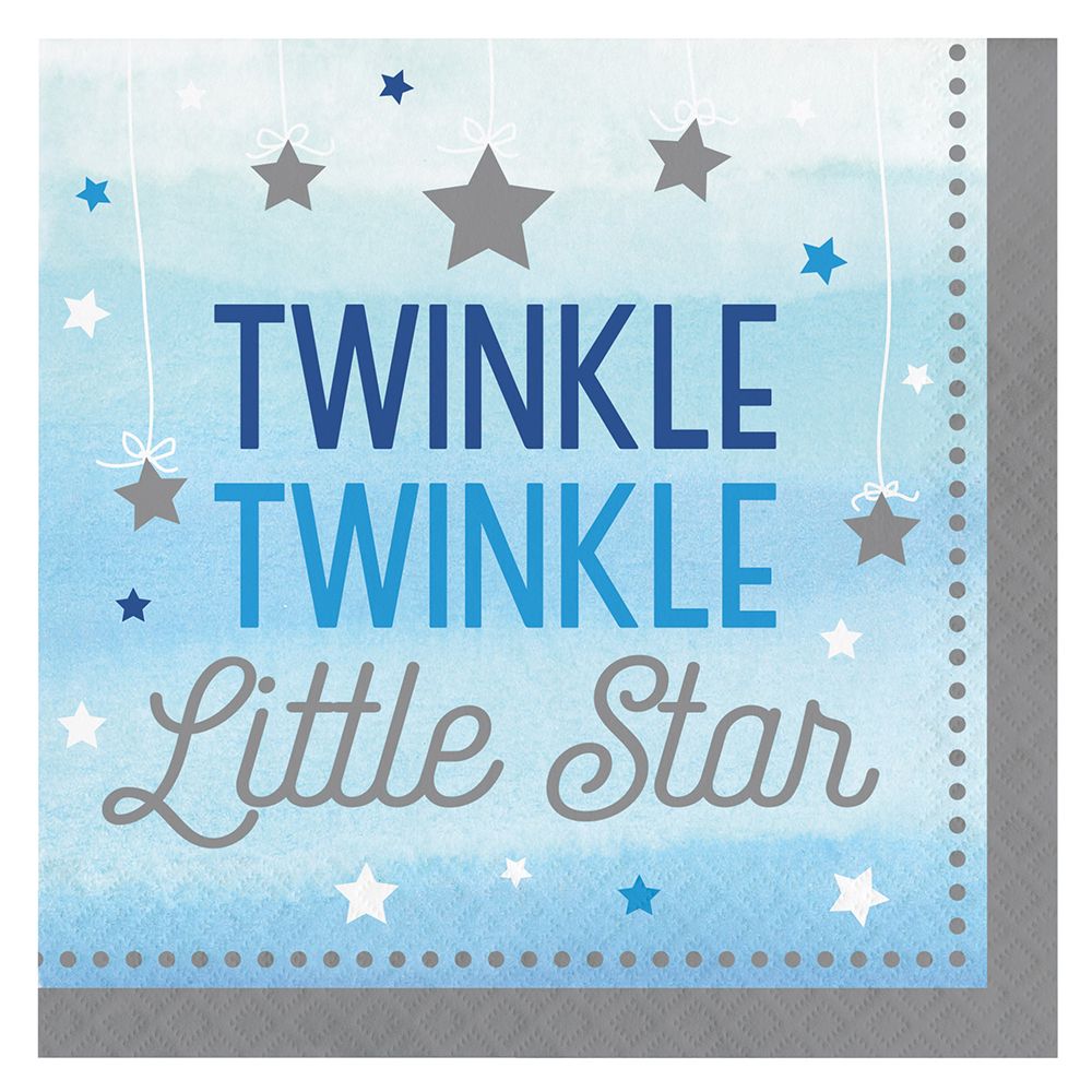 One Little Star Boy Napkins 33cm - Blue - 16 pk