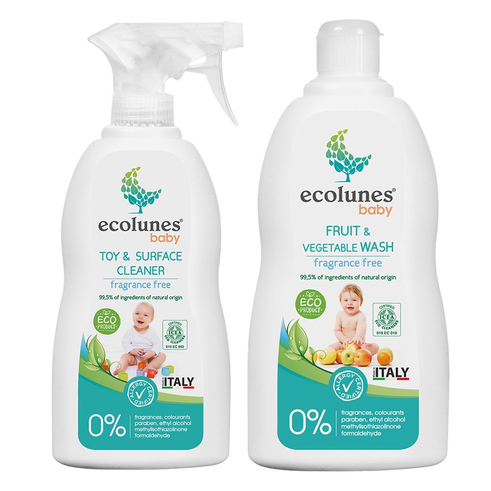 Ecolunes - Baby Toy & Surface Cleaner with Baby Fruit & Vegetable Wash - Fragrance Free 