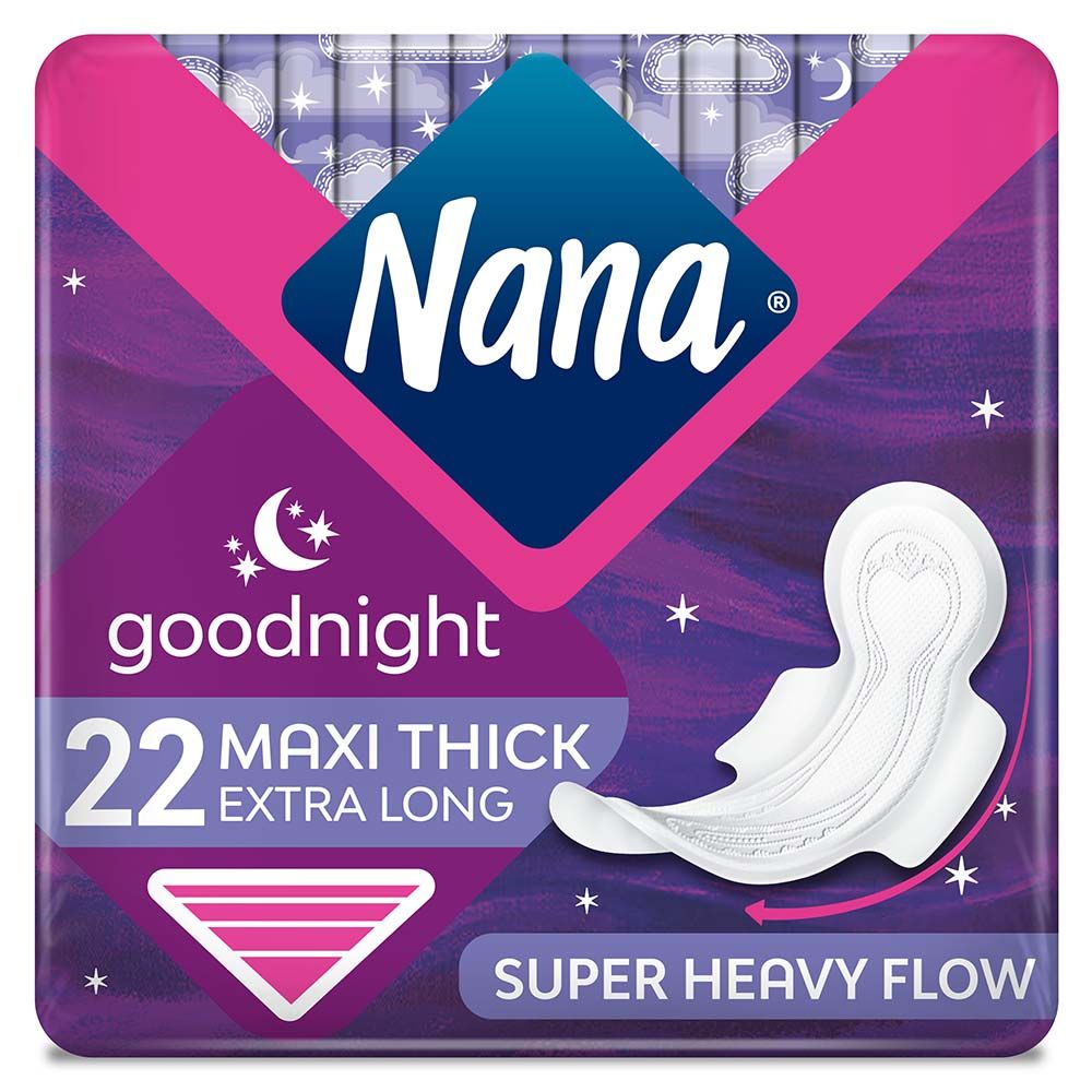 Nana - Maxi Goodnight Sanitary Pads With Wings, 22 Count