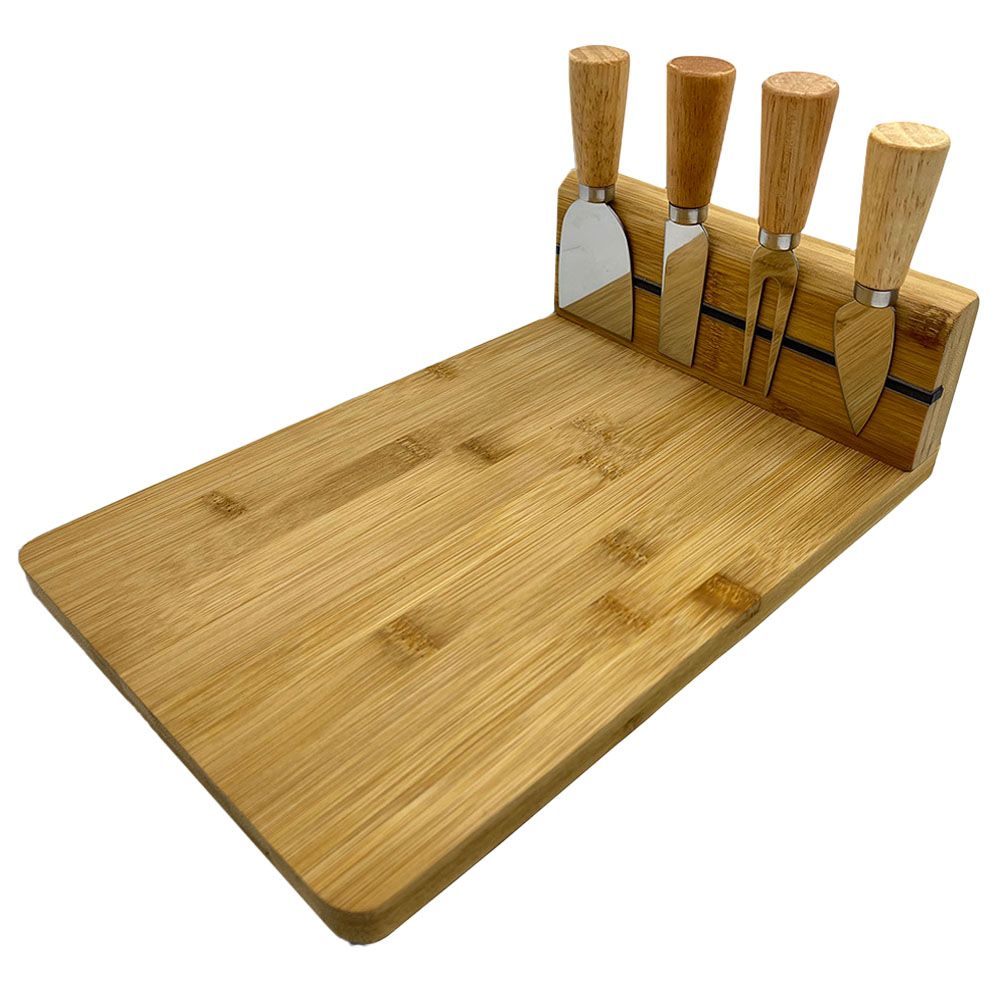 Excellent Houseware - Cheese Board Bamboo W/ 4 Knives