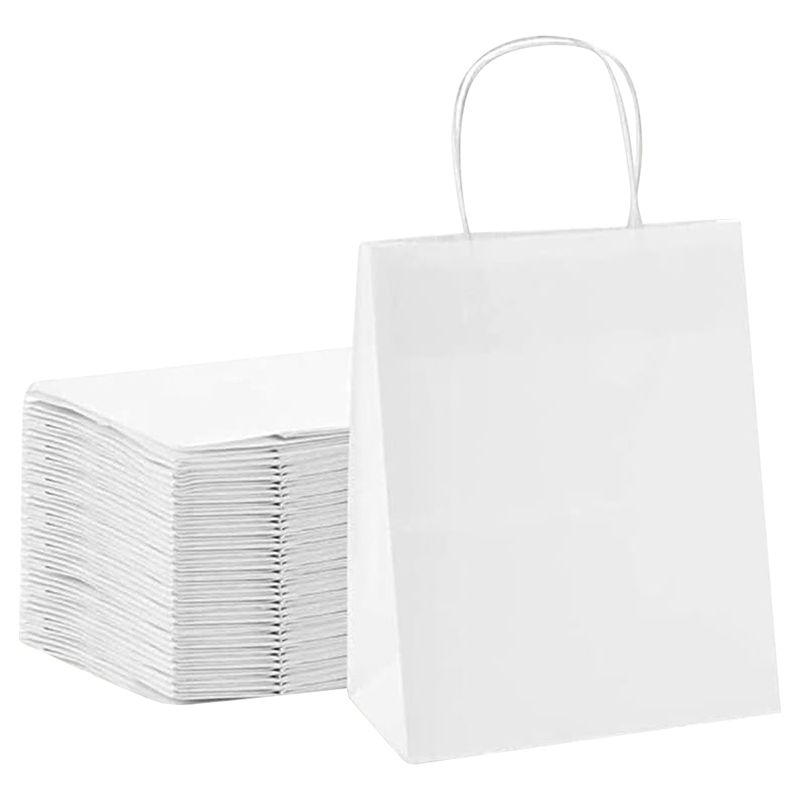 Ecoway - Paper Gift Bags w/ Handles Bulk - S - 100pcs - White