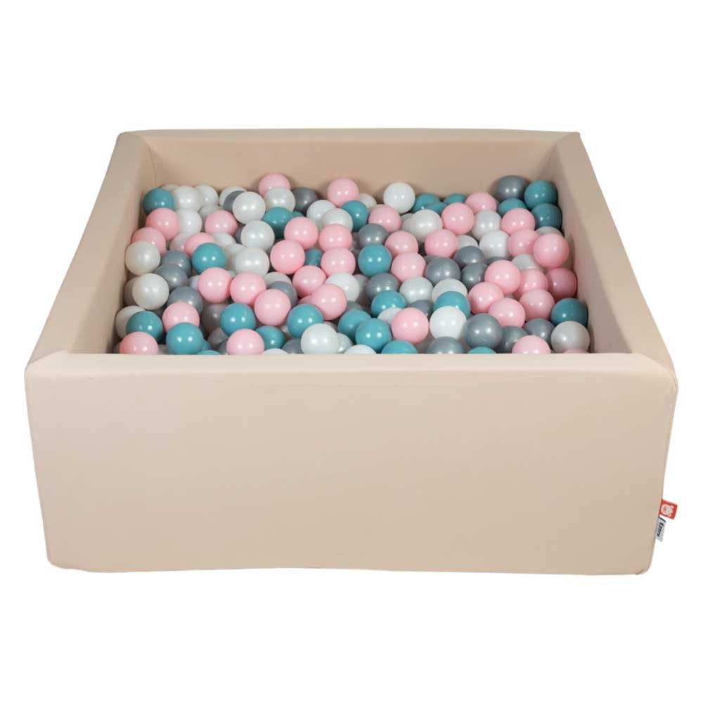 Ezzro - Beige Square Ball Pit w/ 100 Balls - Pearl/Silver/Pink/Blue