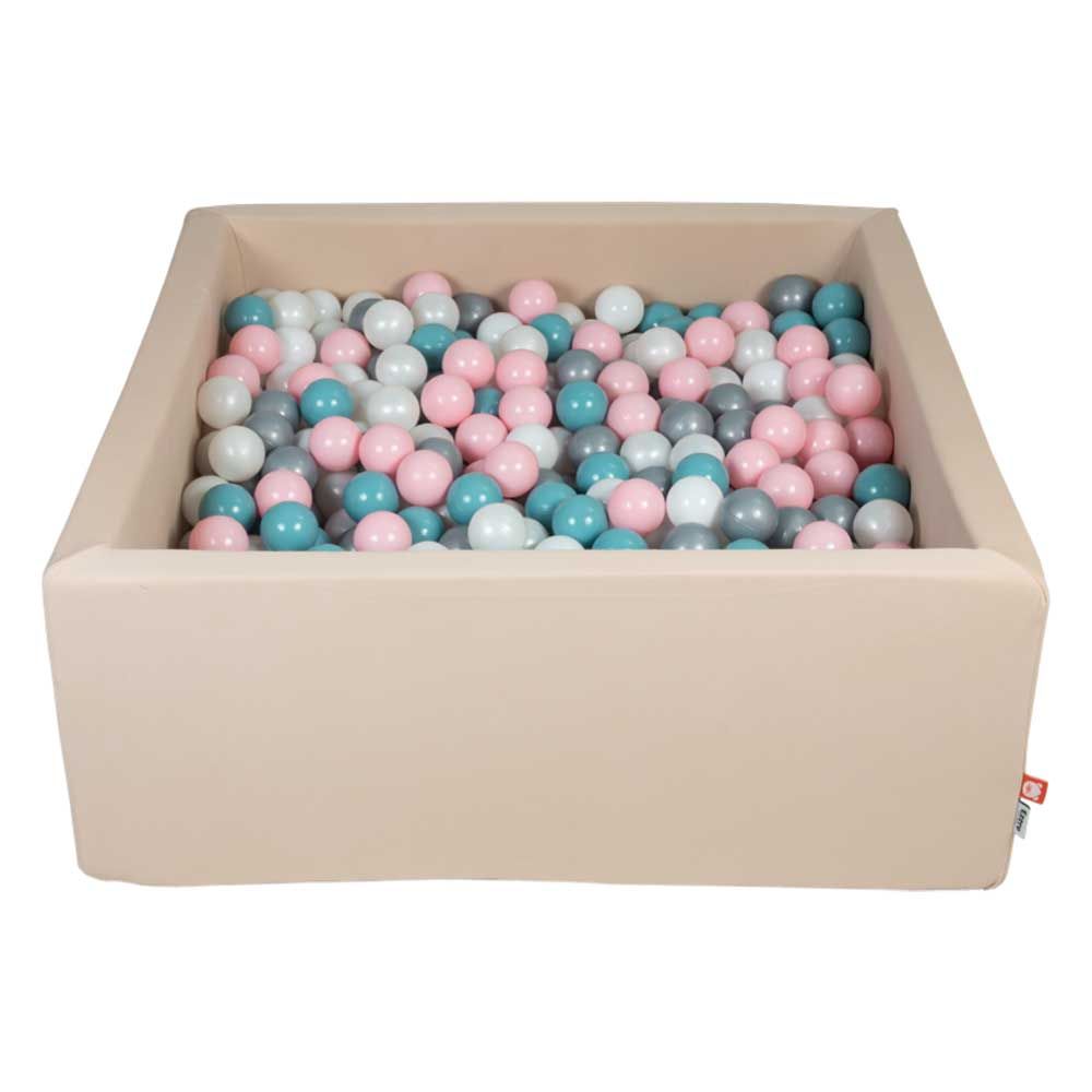 Ezzro - Beige Ball Pit w/ 300 Balls - 100x100x40 - Pearl/Silver/Pink/Blue