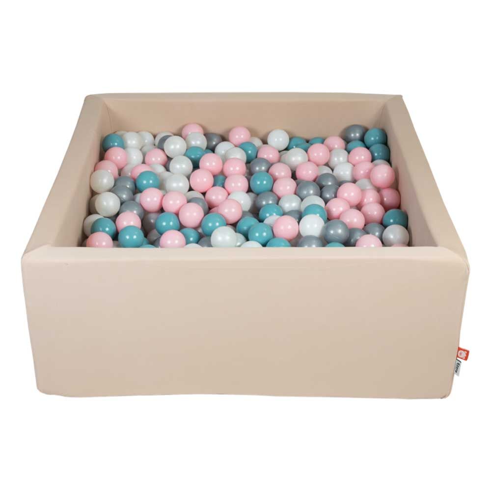 Ezzro - Beige Ball Pit w/ 600 Balls - 100x100x40 - Pearl/Silver/Pink/Blue